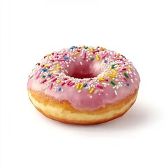 Pink glazed donut with sprinkles.