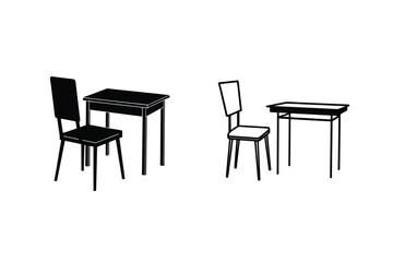 Simple Desk and Chair Illustrations Two Styles, Black and White