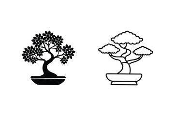 Two Bonsai Tree Illustrations Minimalist Black and White Designs