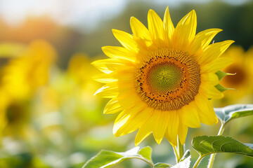 Obraz premium Bright yellow sunflower in a field with copy space inspires cheerful energy and natural beauty