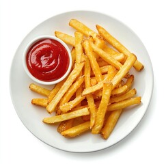 Salted french fries with ketchup on a plate.