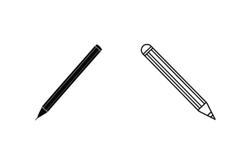 Simple Pencil Icons Writing, Drawing, Black, White, Outline, Stationery, Design, Art, School, Office