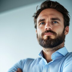 Fototapeta premium Man with beard looks at camera