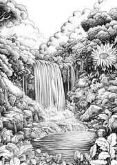 Fantasy Waterfall Coloring Pages