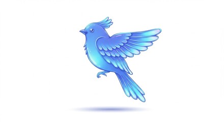 Blue Bird in Flight Cute Cartoon Bird Illustration Wings Spread