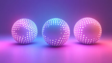 Colorful LED Lite Balls with Bright Glowing Dots in a Purple Background, Ideal for Art, Technology, and Modern Design Concepts for Creative Projects and Advertisements