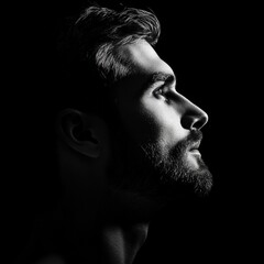 Man's face in black and white
