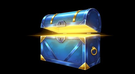 Open Treasure Chest Glowing Blue Gold Game Asset Reward Mystery Prize Success