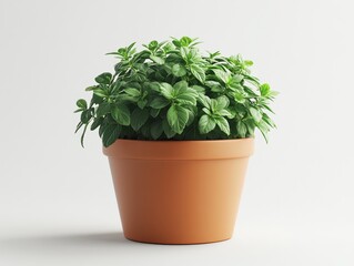 Obraz premium Green Leafy Plant in Clay Pot on White Background - Close-up of a Healthy and Vibrant Houseplant, Perfect for Adding a Touch of Nature to Your Home Decor