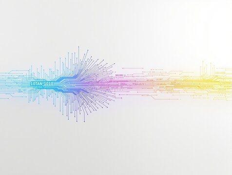 Abstract digital circuit with colorful gradient connections and binary code on light background. Concept of future technology and innovation. Ai generative