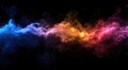 Fototapeta premium Colorful Smoke Swirls in a Cosmic Setting with Diverse Shades of Blue, Orange, Pink, and Purple Against a Deep Black Background