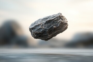 Fototapeta premium A solitary rock floats above a reflective and blurred surface