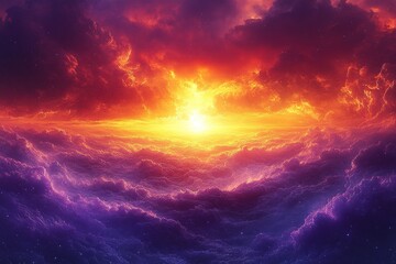 A vibrant and colorful sky ablaze with fiery orange and purple clouds