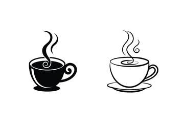 Hot Coffee Cups, Black and White Icons, Beverage Designs