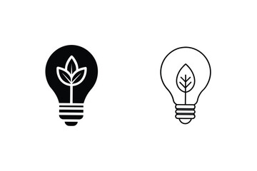 Ecofriendly Light Bulb Icons Green Energy, Sustainability, Nature