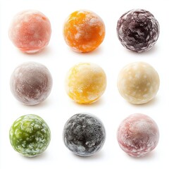 Fototapeta premium Nine colorful frozen dessert balls isolated on white.