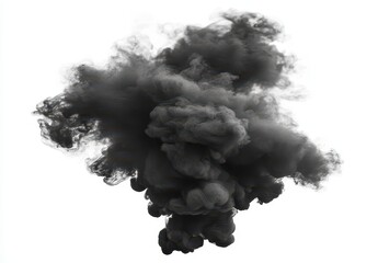 Dramatic Black Smoke Cloud Isolated on White Background Perfect for Visual Effects, Advertising, and Artistic Uses in Creative Projects