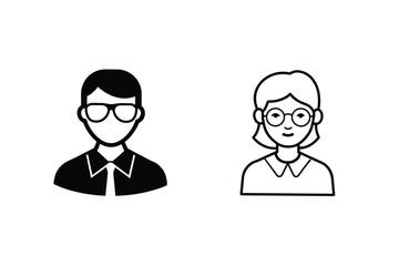 Simple Male and Female Avatar Icons Profile, User, Person, Glasses, Minimalist