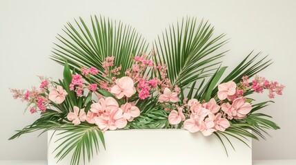 Obraz premium Pink floral arrangement on white backdrop, decorative display, for interior design