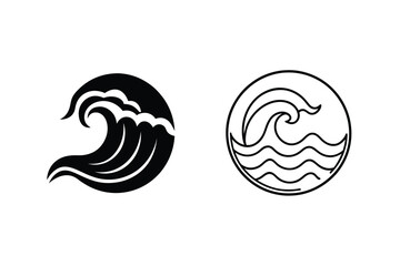 Ocean Wave Icons Minimalist Black and White Designs