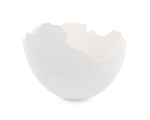 One piece of broken eggshell isolated on white