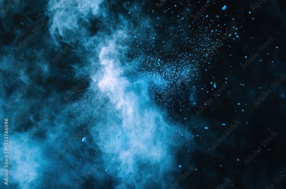 Aufkleber ethereal blue smoke and dust particles in dark background creating a mystical and dreamy atmosphere 