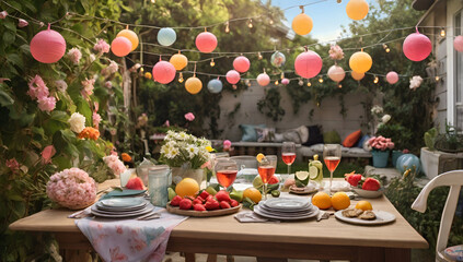 Vibrant summer Christmas celebration scene featuring succulent grilled meats, colorful decorations, and festive lights surrounding a sizzling barbecue ... See More
