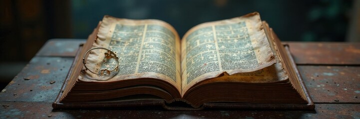 Obraz premium Aged book with mysterious symbols and runes , Ancient, Book