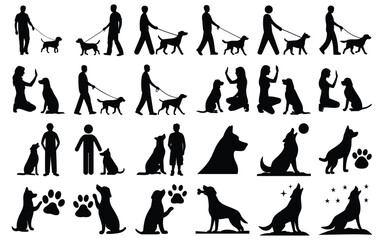 vector silhouettes of dog and man 