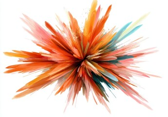 Explosion of Colorful Paint Strokes Creating an Abstract Art Piece with Vibrant Hues and Dynamic Movement on a White Background