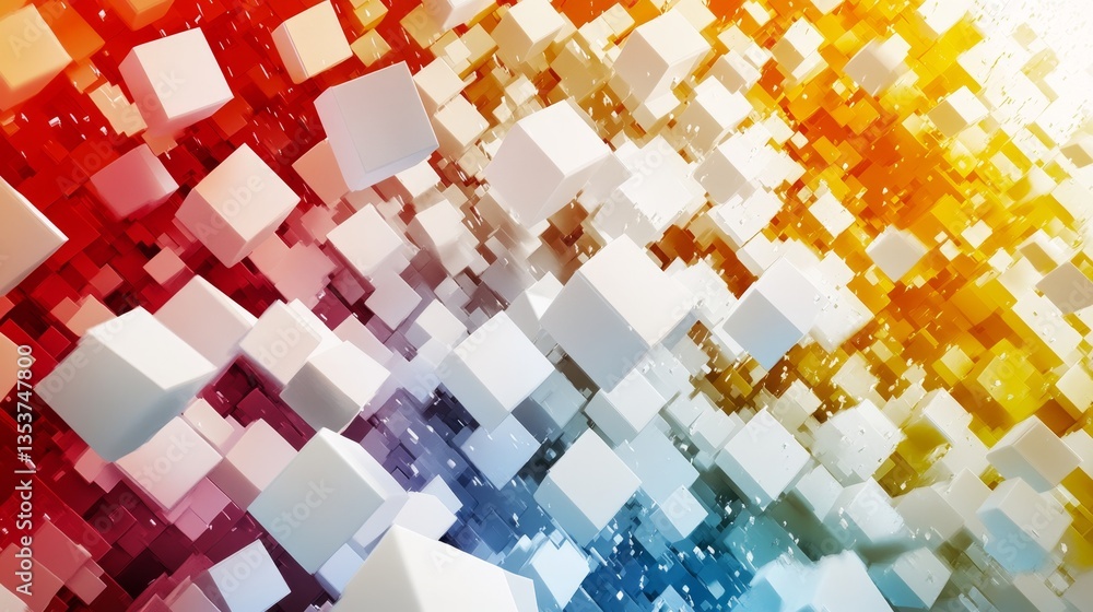 Poster abstract colorful pattern with 3d white cubes and gradient background