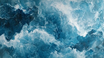 Fototapeta premium Abstract Landscape with Vibrant Waves and Turbulent Ocean Blues