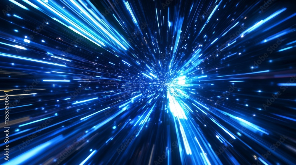 Poster blue light burst with fast moving rays and dynamic energy flow