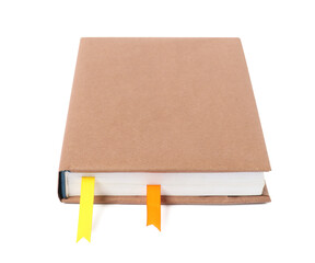 Book with ribbon bookmarks isolated on white