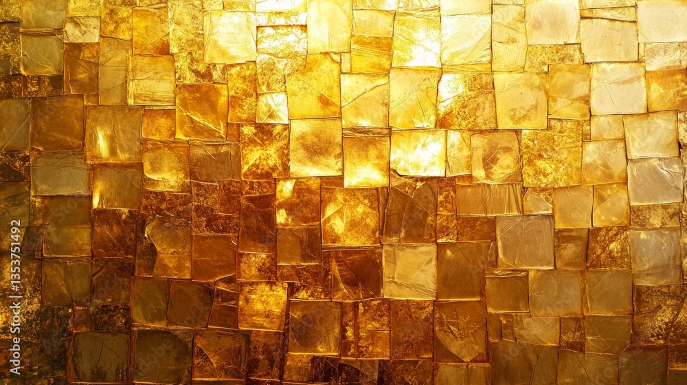 Poster textured golden mosaic background with shimmering tiles and patterns