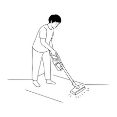 Vacuuming Pose Line Art: Simplify Cleaning Postures with Minimalist Art