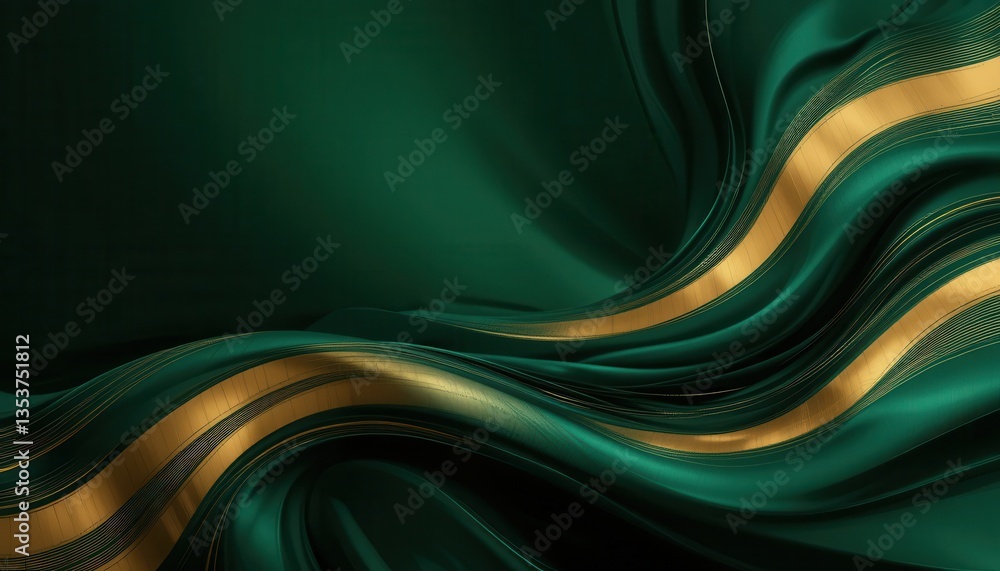 Poster elegant emerald and gold abstract background luxurious fluid design with dynamic flowing lines
