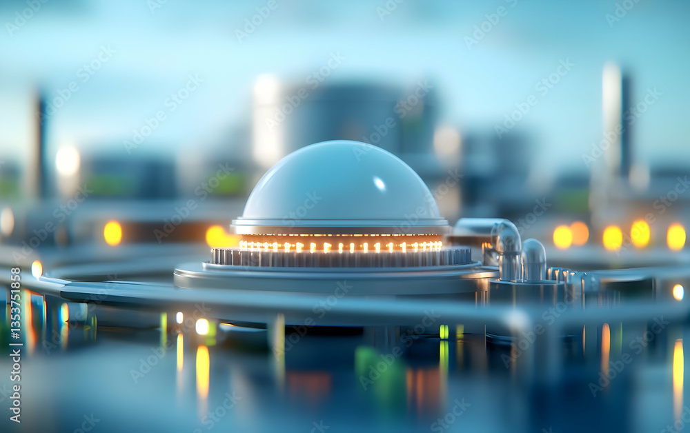 Poster a futuristic depiction of a dome structure on a circuit board, symbolizing innovation in technology 