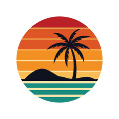 Obraz premium palm tree silhouette retro striped vintage