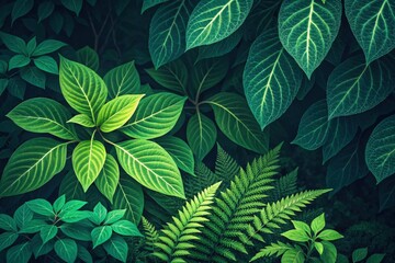 Vibrant Green Leaves Create a Lush Forest Backdrop Generative AI