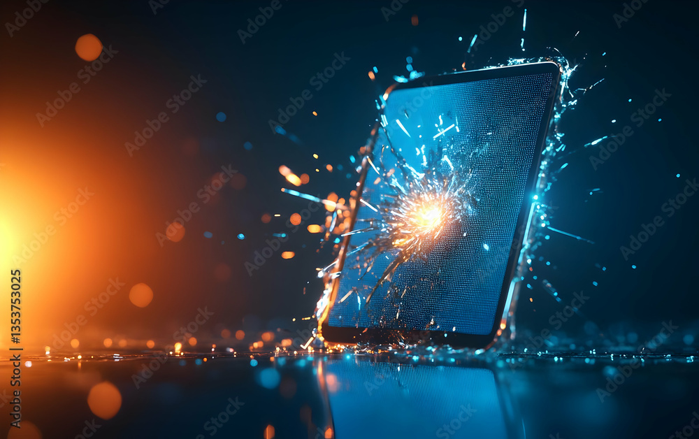 Poster a modern smartphone splashes in an explosion of color, representing innovation and dynamic creativit
