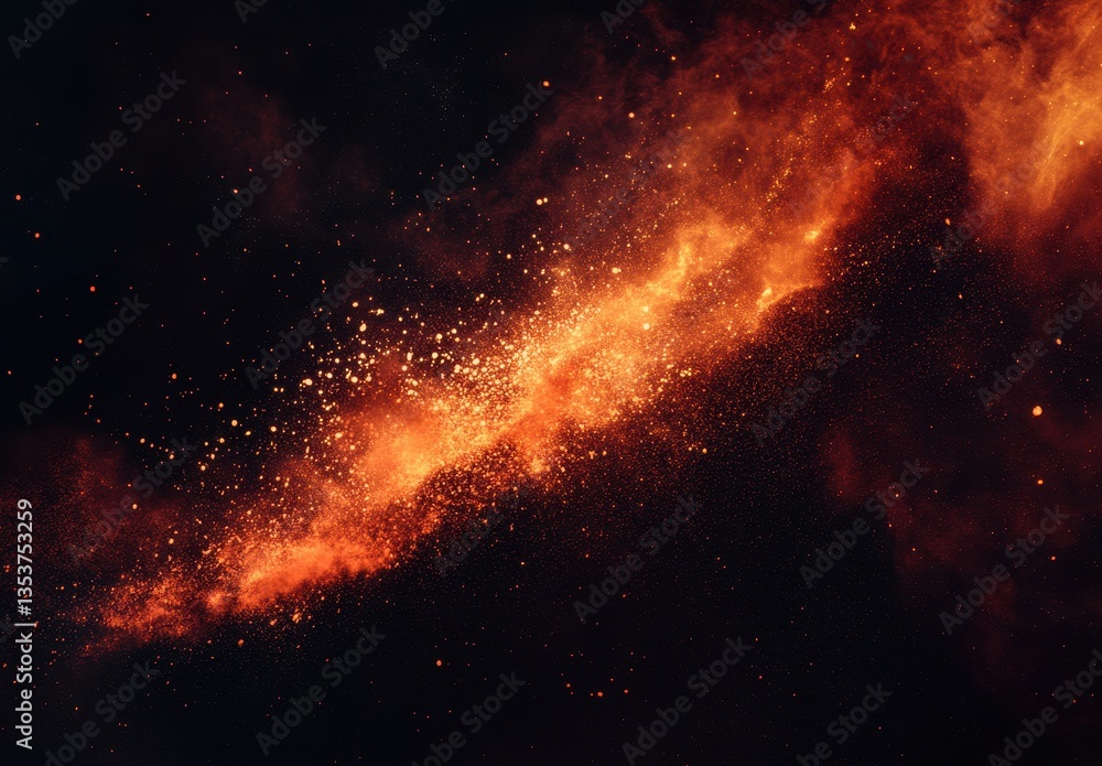 Poster stunning cosmic explosion of orange and red colors in space with sparkling stars and glowing dust cl