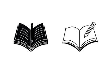 Open Book with Pencil Icons Writing, Learning, Education, Knowledge