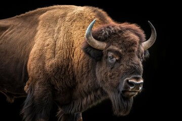 Majestic Bison in Natural Habitat During Golden Hour Generative AI
