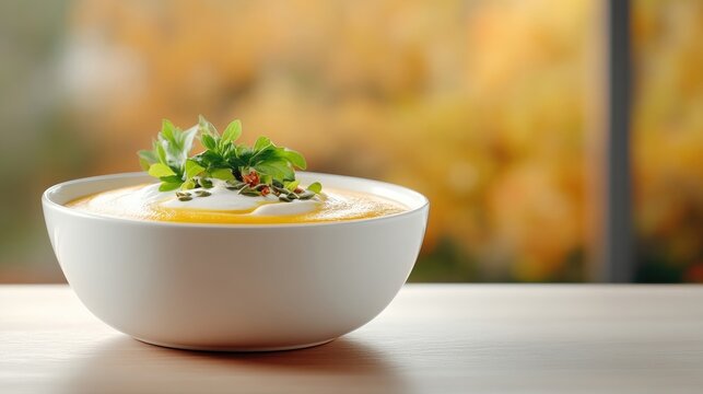 Creamy autumn soup in a bowl