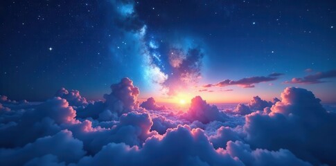 Vast, starlit expanse, wispy clouds drift gently , wonder, astrophysics