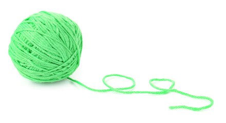 Ball of light green yarn isolated on white