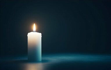 A solitary candle flickers softly in the dark, creating a serene and contemplative atmosphere perfect for relaxation.