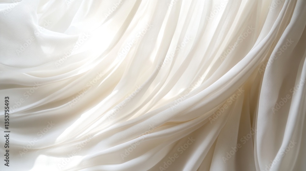Poster soft flowing white fabric texture with elegant drapery patterns