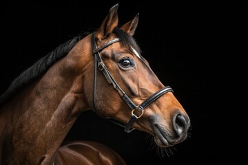 Obraz premium Brown Horse Portrait Captured Against a Dark Background Generative AI